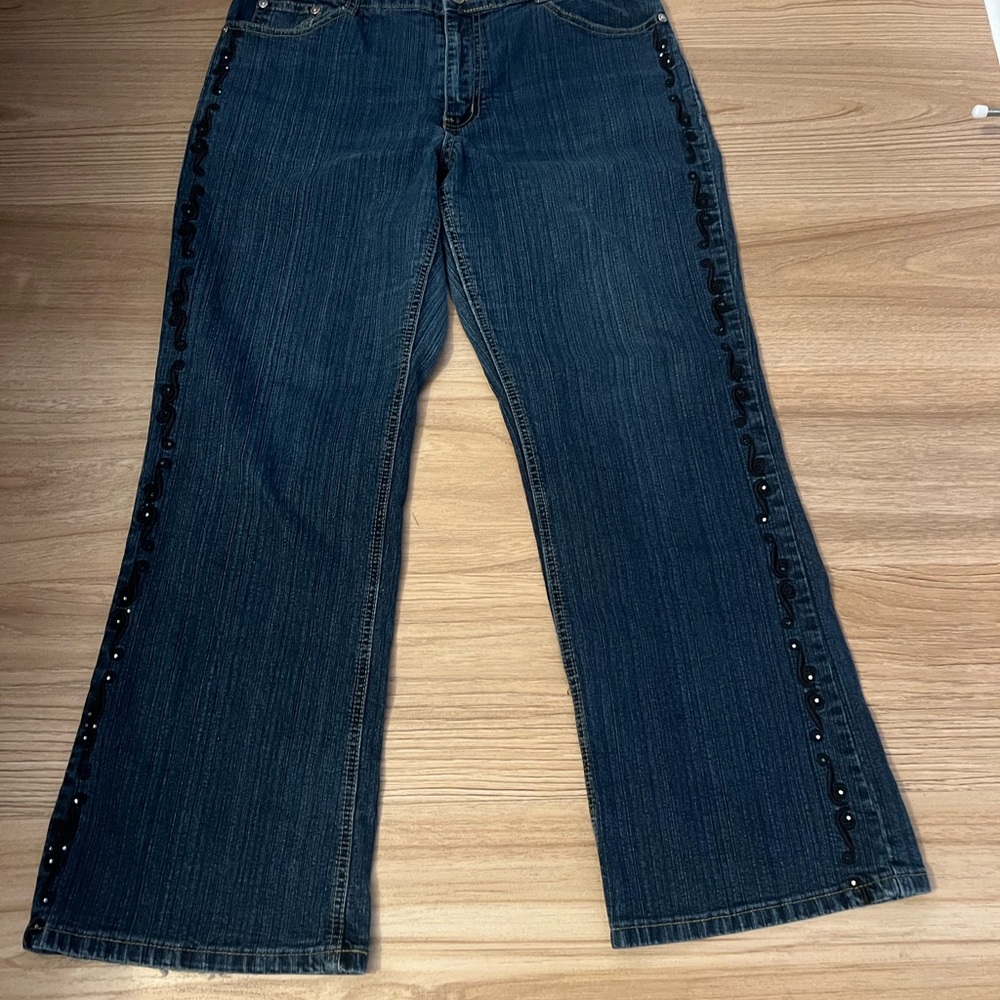 CosJeans Blue Wide Leg Jeans with Black Embellishments